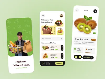 Grocery App app design clean ui ecommerce app food delivery food delivery app food store fruit app grocery delivery grocery shopping grocery store app minimalist mobile app design mobile ui online grocery online shop shopping store app supermarket uiux vegetable app