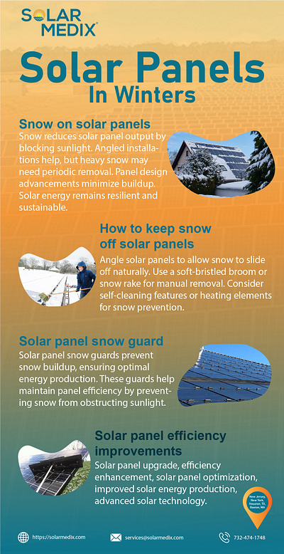 Solar Panels in Winter branding graphic design info infographic residential solar services snow guard installation snow on solar panel solar consultation solar maintenance massachusetts solar maintenance texas solar panel snow solar snow guard