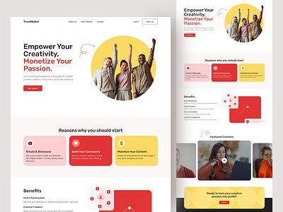 Landing page for creators colors create creators design graphic design hero ill illustration landing landing page logo red ui uiux web site yellow