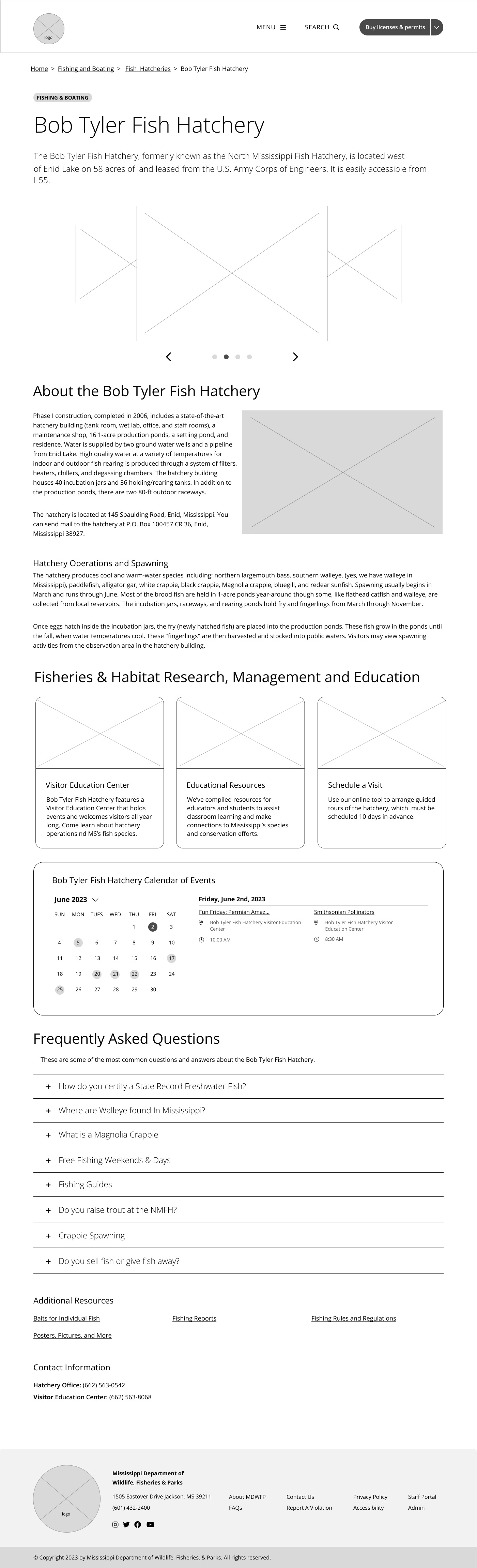 Complex and hardworking informational page accordions calendar cards cms component based design conservation consulting drupal events gallery grid system low fidelity responsive user experience wireframe