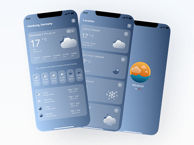 Weather App app app design best best app best design blue dailyui dark dark mode design graphic design minimal design ui uichallenge uiux user experience user inteface ux weather weatherapp