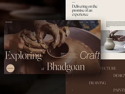 Bhadgoan - Pottery Class Website Design Concept brown color website clean design minimal modern website modern website design mud color mud color website online class ui ux pottery class design pottery website ui ux web design website website design