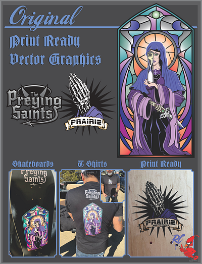 The Preying Saints branding clothing graphics digital art fantasy art gothic art logo print ready skateboard graphics vector art