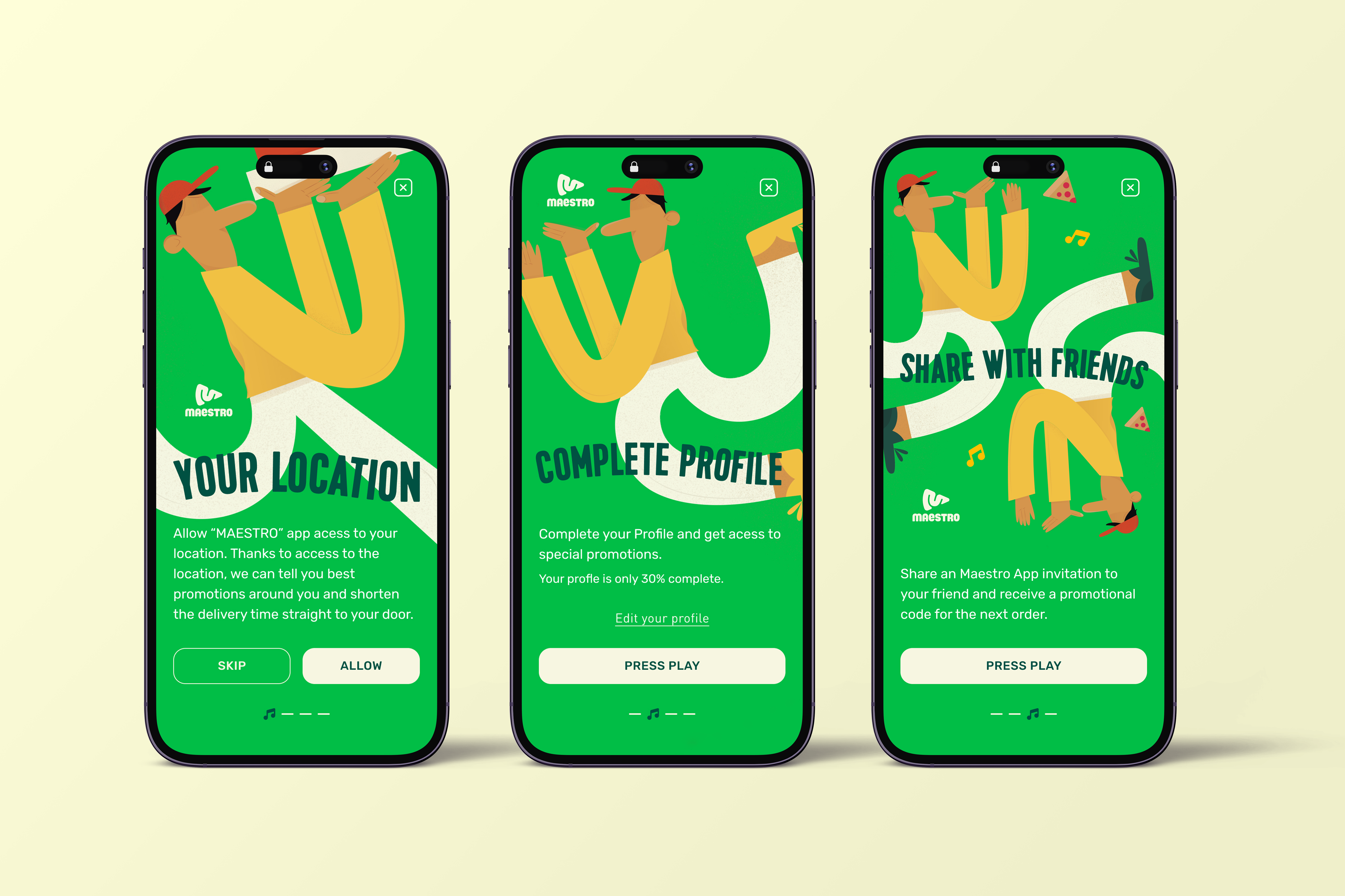 Maestro Pizza App Revamp app food app illustration onboarding pizza pizza app ui vector