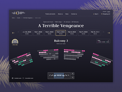 Lviv Theatre of Opera and Ballet – Website Concept clean ui dark theme dark ui design desktop figma map opera purple seats theater ui