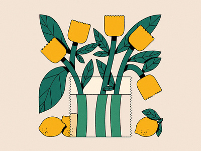 Yellow colorful colourful digital illustration editorial illustration flower flower illustration graphic design illustration lemon vase visual design