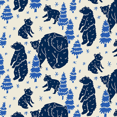 Bears bears grizzly illustration mama bear repeat pattern surface design woodland