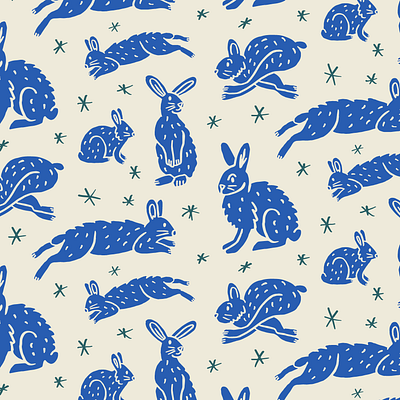 Hares bunnies hares print and pattern rabbits repeat pattern surface design