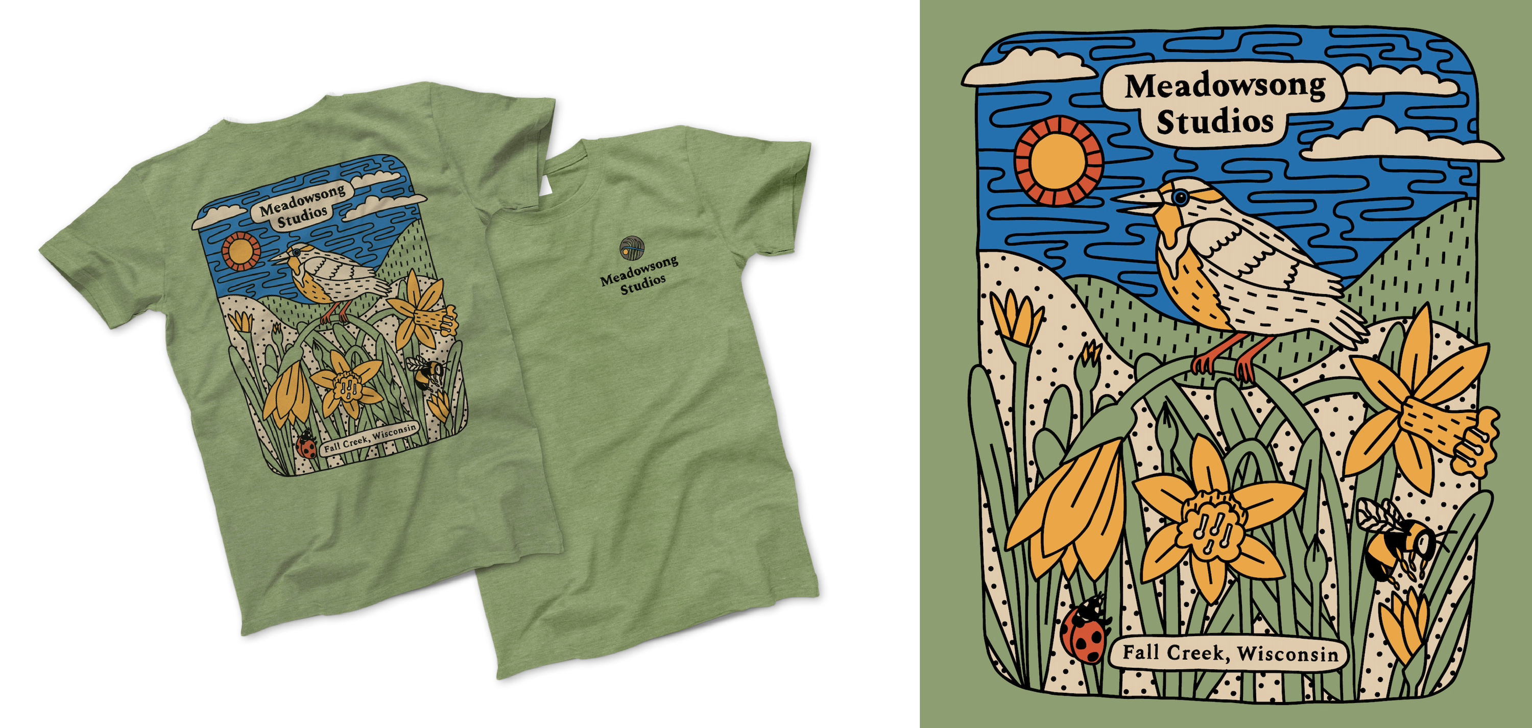 Meadowsong Studios art studio brand refresh branding design forest graphic design illustration merch design pottery studio t shirt design trees website revamp woodland woods