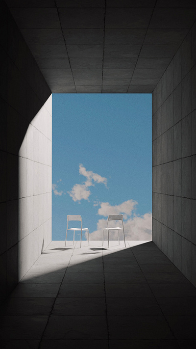 Liminal blue sky 3d blender chair liminal sky