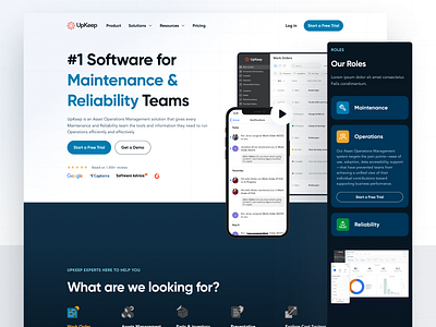 UpKeep Homepage - Site Redesign b2b card deck card deck silder cmms hero homepage mobile navbar navigation parallax reliability teams saas site redesign switcher tech start up upkeep web design website webtacks