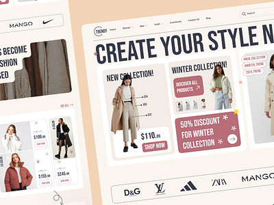 Online Shop Landing Page Design ai ai webiste brand clean clothes creative design fashion landing landingpage minimal onlineshop shop style trend ui uiux uiuxdesign ux website