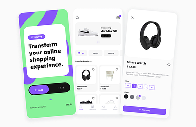 EasyBuy E-commerce app 🎧👟 branding interaction design ui ui design ux uxui design