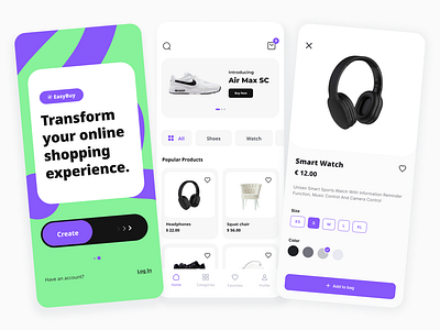 EasyBuy E-commerce app 🎧👟 branding interaction design ui ui design ux uxui design