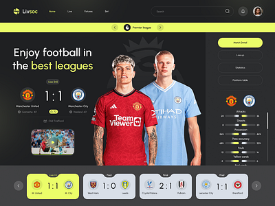 website Live football and sports betting ⚽️ branding design website interaction interface web ios minimalist mockup responsive ui bet ui futuristic ui inspiration ui soccer ui web ux design ux inspiration version dark web design