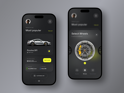 Sports car rental application booking car concept new sport ui ux