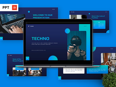 Techno - Technology Powerpoint Templates blue infographic portfolio powerpoint presentation web
