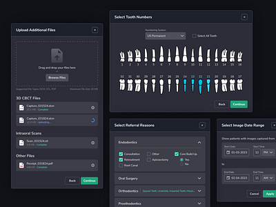 Modals dark mode dental modal software ui