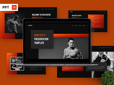 Gym Center - GYM Powerpoint Templates bodybuilder infographic orange portfolio powerpoint presentation