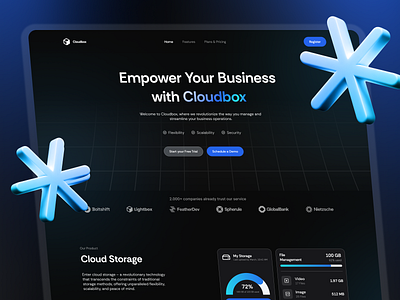 Cloudbox - Cloud Service Landing Page business clean cloud company dark mode graphic design landing page minimalist saas saas website service ui uiux web design website design