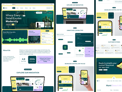 Homi - Smart Home Landing Page Website card clean controller app design modern house remote smart home smart home app tech app ui uiux ux website