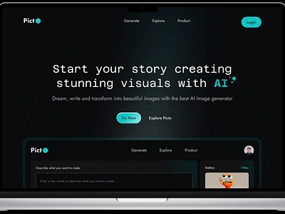 Picto : AI for Image Generator ai ai website animation black chatgpt dark mode dashboard figma green image generator interaction design motion design motion graphics research saas ui design update trend user interface website website design