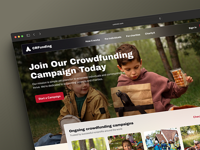 Crowdfunding Landing - Daily UI Challenge - 32/100 app charity crowd crowd charity crowdfunding design figma free download free landing funding inspiration israt israt jahan landing money collection one pager landing people sourcing ui uxisrat website