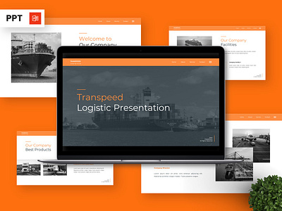Transpeed - Logistic Powerpoint Templates container infographic orange portfolio powerpoint presentation