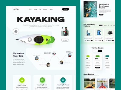 Kayaking Website. activity adventure sport colour ecommerce kayak kayaking landing page design onlineshop product cart shop sports sportswear travel typography webdesign