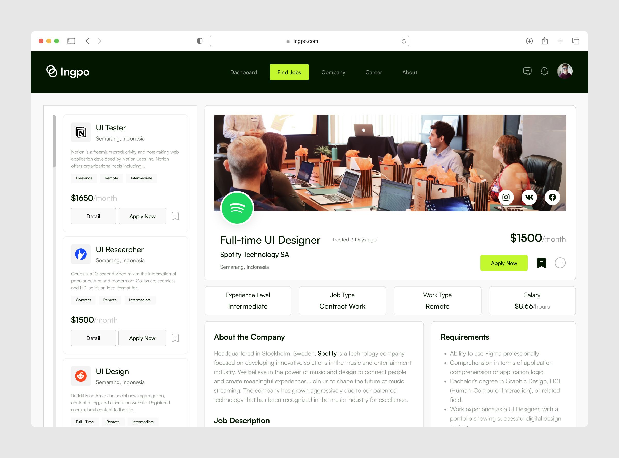 Ingpo - Job Details application board clean design company desktop find work finder hiring job job board job dashboard job details job finder job portal product design requirtment saas ui uiuix design ux