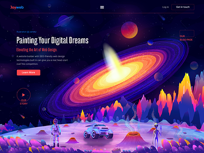 Header illustration alien app illustration art astronaut banner business illustration hero image illustration home page illustration illustration landing page illustration landscape nft outer space planet tech illustration top section ui illustration vector webpage illustration