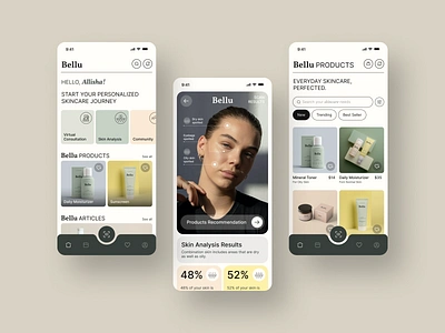 Bellu - Skin Care App app beauty dermatology glow mobile mobile app pastel color personalization routine skin skincare ui uiux user interface wellness