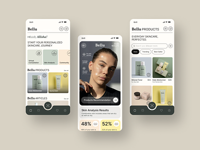 Bellu - Skin Care App app beauty dermatology glow mobile mobile app pastel color personalization routine skin skincare ui uiux user interface wellness
