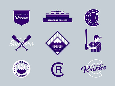 Colorado Rockies - Logos, Graphics and Stuff athletics baseball bat colorado diamond field hat illustration illustrative logo logo design monogram purple rockies sports sports logo