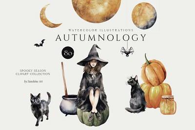 Autumnology (Halloween) watercolor collection artwork autumnology collection creativity diy ghost gizmos halloween hallows eve handmade horror illustration inspiration set spideweb spooky caption treat trick watercolor painting