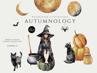 Autumnology (Halloween) watercolor collection artwork autumnology collection creativity diy ghost gizmos halloween hallows eve handmade horror illustration inspiration set spideweb spooky caption treat trick watercolor painting