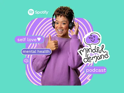 Mindful on Demand Podcast - Brand identity app brain branding funny illustration logo mental health podcast purple social media spotify visual identity wellness