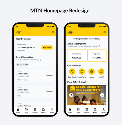 MTN Mobile Application Homepage Redesign app design figma ui user experience user interface ux