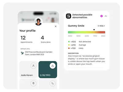 Dental Plus | Your profile & Detected abnormalties ai dental detected abnormalties interface profile ui user profile ux ui
