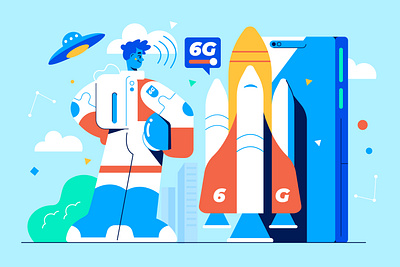 Are you ready for 6G? 5g 6g aliens astronaut blue character design communication helmet illustration internet of things iot planet space rocket space suit spaceship spacesuit stars take off tech technology