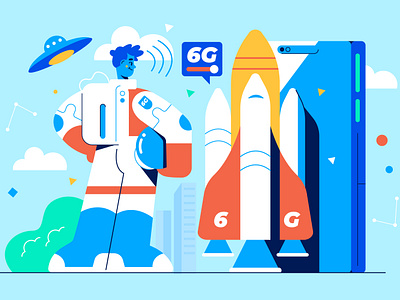 Are you ready for 6G? 5g 6g aliens astronaut blue character design communication helmet illustration internet of things iot planet space rocket space suit spaceship spacesuit stars take off tech technology