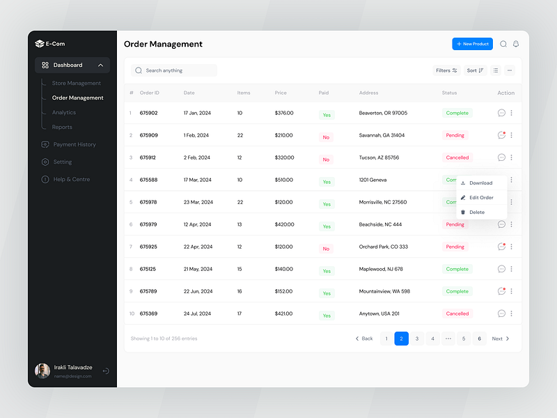 E-Commerce - Order Management admin clean ui dashboard dashboard design design filters management marketing dashboard order list order management order page orders product design saas sales management tables ui ux web design webapp