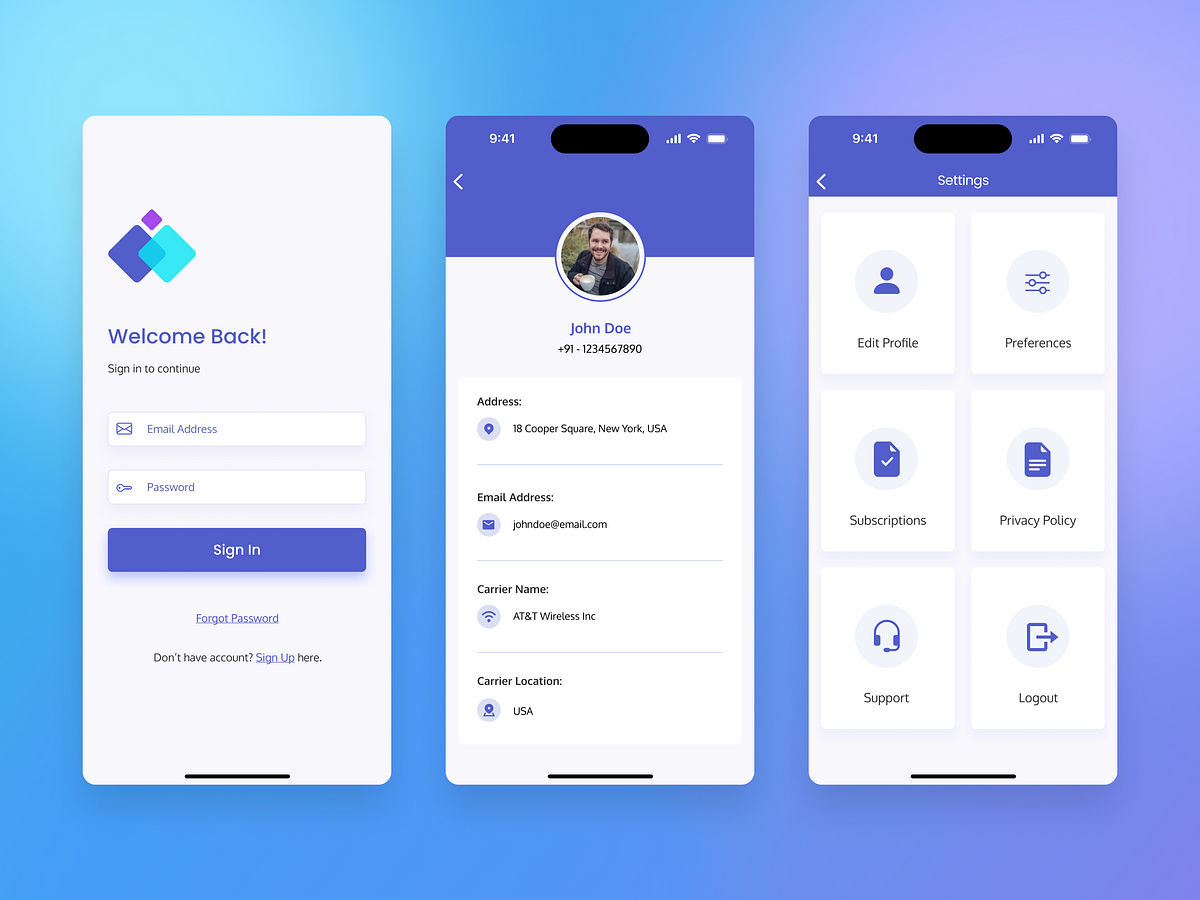 Login and Profile Screen by Deepesh Kumar Fagna on Dribbble