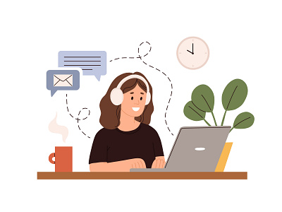 Home office business cartoon character concept design flat freelance home illustration laptop office remote vector woman workplace