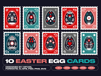 Easter Egg Cards card celebration decoration easter egg eggs gift greetingcard holiday mail nest post rabbit spring stamp
