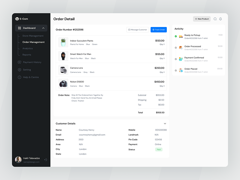 E-Commerce - Order Detail clean dashboard dashboard design design details e commerce e commerce dashboard order order detail order page orders product details product design shop trend ui ux web webapp website