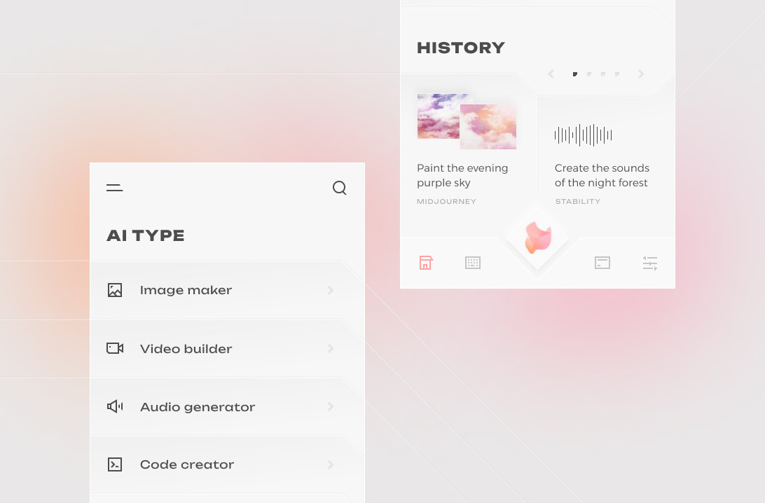 Artificial Intelligence Collector 3d ai app artifical intelligence future generator gragient icons ios midjourney mobile app neomorpshism sound ui ux