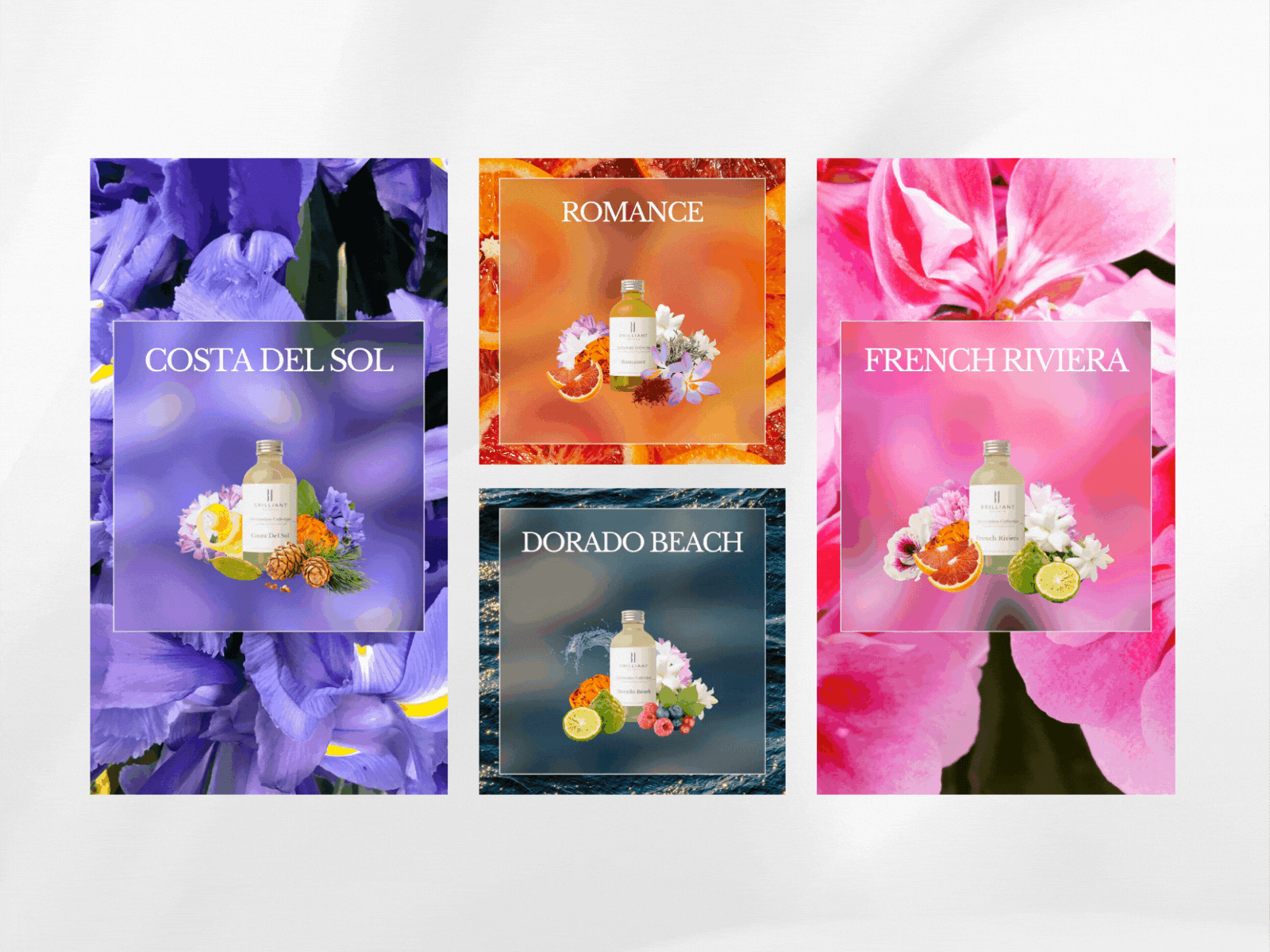 Brilliant Scents | Social Media Ads ads animationfragrance branding flowers fruit gif gifs graphic design ocean social media spring