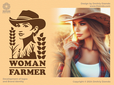 Woman farmer logo beauty girl brand branding cowboy hat farmer woman farming girl graphic design hard work household identity logo logotype nature self sufficient woman