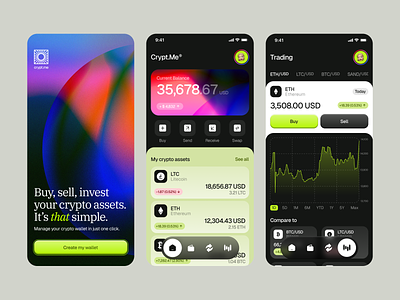 ~ crypto trading mobile app ~ app branding clean color crypto cryptocurrency elements gradient green interface minimalistic mobile trading ui ui design wallet